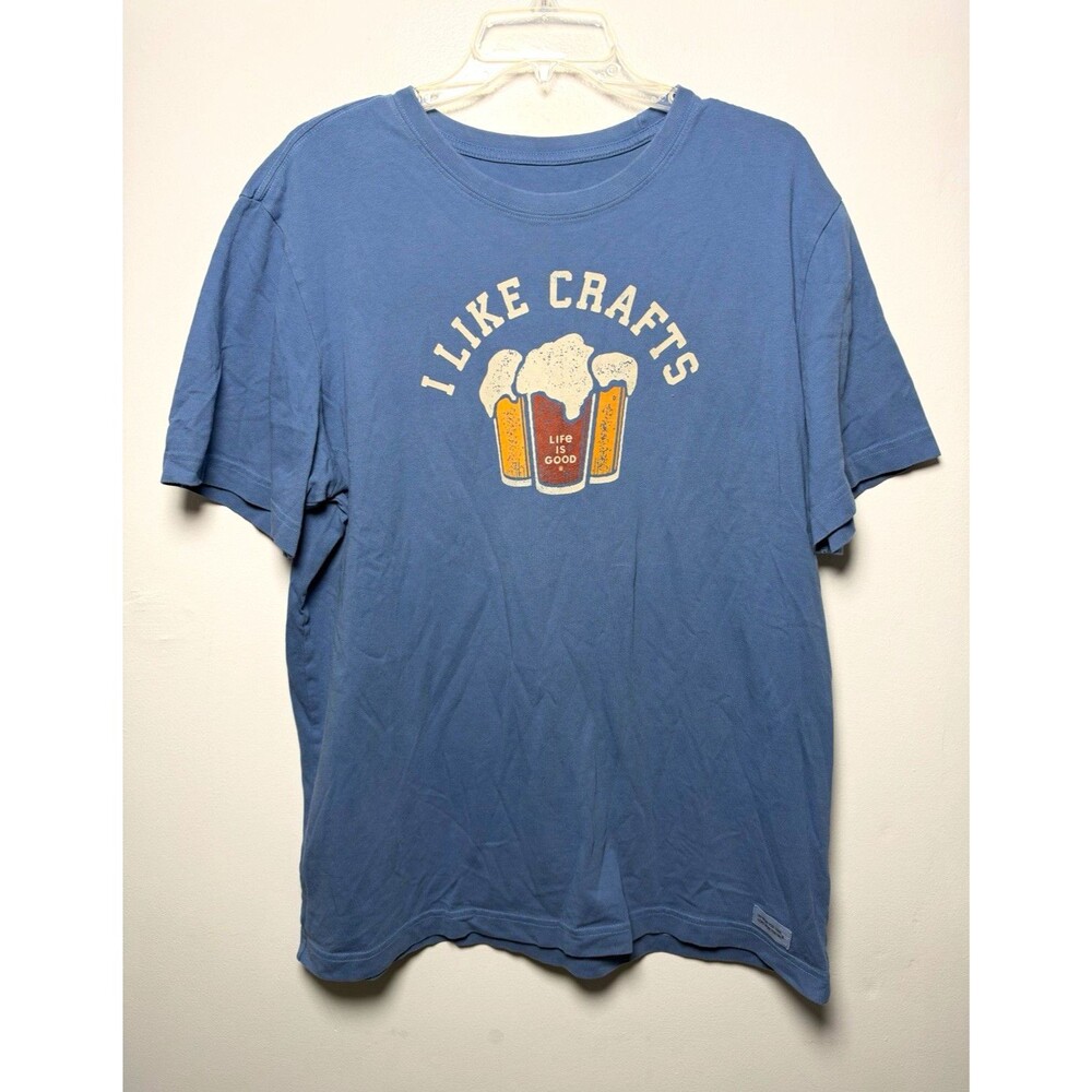 Life is Good Crusher Tee Men’s L Blue “I Like Crafts” Beer Graphic Cotton Tee